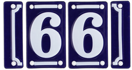 Best for Boots huisnummer 66 - met sierrand - Oudhollands - emaille - blauw/wit