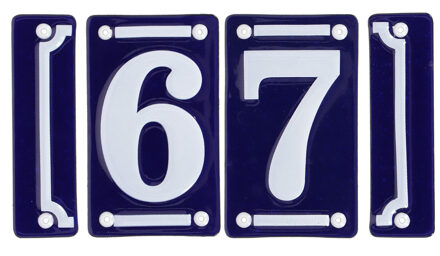 Best for Boots huisnummer 67 - met sierrand - Oudhollands - emaille - blauw/wit