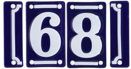 Best for Boots huisnummer 68 - met sierrand - Oudhollands - emaille - blauw/wit