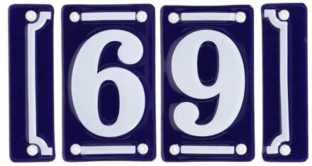 Best for Boots huisnummer 69 - met sierrand - Oudhollands - emaille - blauw/wit