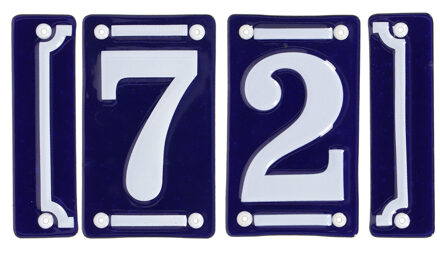 Best for Boots huisnummer 72 - met sierrand - Oudhollands - emaille - blauw/wit