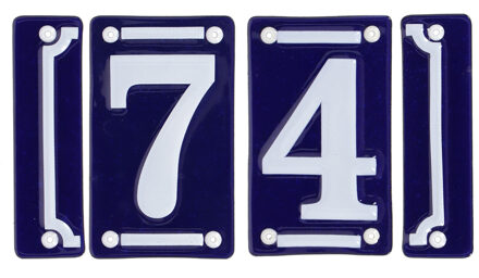 Best for Boots huisnummer 74 - met sierrand - Oudhollands - emaille - blauw/wit