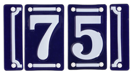 Best for Boots huisnummer 75 - met sierrand - Oudhollands - emaille - blauw/wit