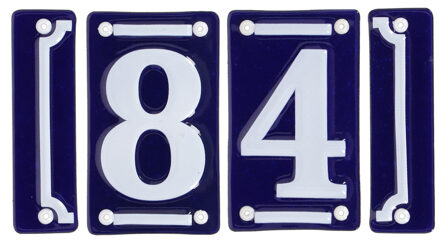 Best for Boots huisnummer 84 - met sierrand - Oudhollands - emaille - blauw/wit