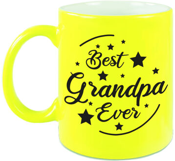 Best Grandpa Ever cadeau mok / beker neon geel 330 ml - kado voor opa - feest mokken