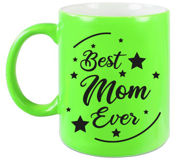 Best Mom Ever cadeau mok / beker neon groen 330 ml - cadeau mama Moederdag / verjaardag - feest mokken
