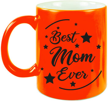 Best Mom Ever cadeau mok / beker neon oranje 330 ml - cadeau mama Moederdag / verjaardag - feest mokken