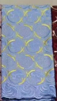 Best Selling Bourgondië Afrikaanse Franse Wax Lace Stof Kralen Nigeriaanse George Kant Stof Voor Wedding Party blauw