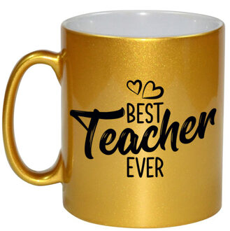 Best teacher ever mok / beker goud met hartjes - cadeau juf / meester / leraar / lerares - feest mokken Goudkleurig