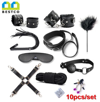 BESTCO 10PCS/Set Adult Games BDSM Bondage Gear Leather Fetish Kit Restraints Slave Erotic Toys Sex Prop for Woman Couples B-ASM