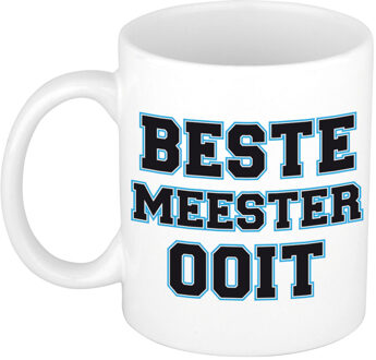 Beste meester ooit cadeau mok / beker wit en blauw - bedankt kado leraar - feest mokken