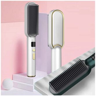 Beste Stijltang Borstel Geen Warmte Elektrische Permanente Haar Rechttrekken Kam Rood