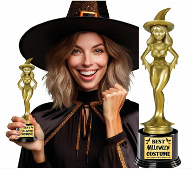 Beste verkleed kostuum award - heks - goud - 22 cm - Halloween feest trofee - fun prijzen Goudkleurig