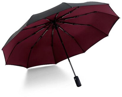 Beste Volautomatische Oversize Versterkte Paraplu Drie Vouwen Mannelijke Vrouwelijke Parasol Paraplu Regen Vrouwen Winddicht Business Umbrel bordeaux