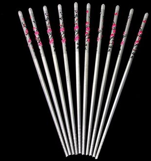 Bestek Bestek Huishoudelijke Kit Rvs Plum Bloem Patroon Chop Sticks Professionele Chinese Eetstokjes Voedsel sticks