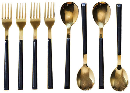 Bestek dessert - 4 personen - goud/zwart - dessertlepels - dessert vorkjes - gebaksvorkjes