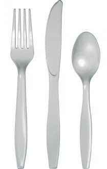 Bestek kunststof - zilver - 24x delig - herbruikbaar - bbq/verjaardag - mes/vork/lepel