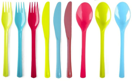 Bestek set - 24 personen - herbruikbaar - kunststof - 19 cm - vork/mes/lepel