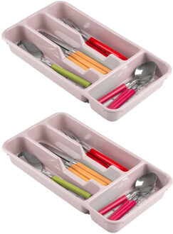 Bestekbak - 2x stuks - 4-vaks - roze - 33 x 18 x 4 cm - bestekhouders