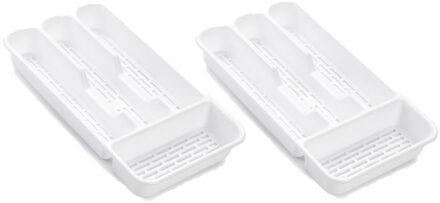 Bestekbak - 2x stuks - 4-vaks - wit - 33 x 18 x 4 cm - bestekhouders