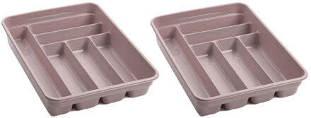 Bestekbak - 2x stuks - 6 vaks - roze - 40 x 30 x 7 cm - bestekhouder