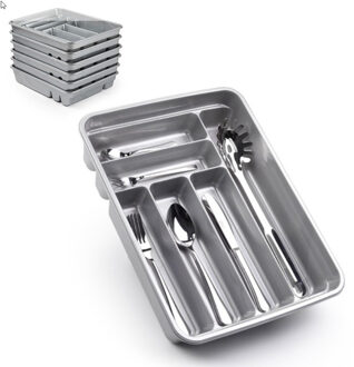 Bestekbak - 2x stuks - 6 vaks - zilver - 40 x 30 x 7 cm - bestekhouder