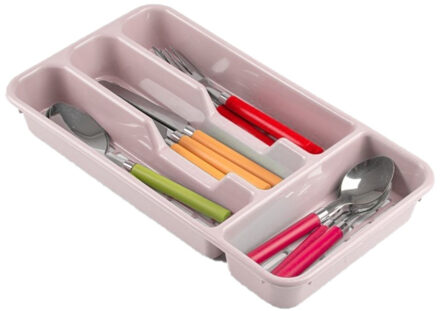 Bestekbak - 4-vaks - roze - 33 x 18 x 4 cm - bestekhouders