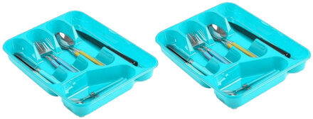 bestekbak - bestekhouders - 2x stuks - 5 vaks - blauw - 27 x 34 x 5 cm - keuken