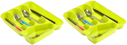 bestekbak - bestekhouders - 2x stuks - 5 vaks - groen - 27 x 34 x 5 cm - keuken
