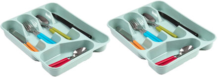 bestekbak - bestekhouders - 2x stuks - 5 vaks - groen - 27 x 34 x 5 cm - keuken