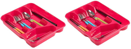 bestekbak - bestekhouders - 2x stuks - 5 vaks - roze - 27 x 34 x 5 cm - keuken