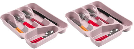 bestekbak - bestekhouders - 2x stuks - 5 vaks - roze - 27 x 34 x 5 cm - keuken