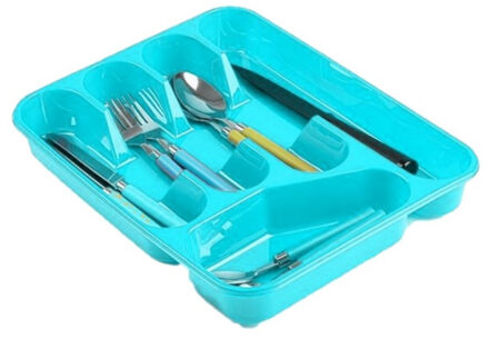 Bestekbak/bestekhouders 5-vaks blauw L27 x B34 x H5 cm