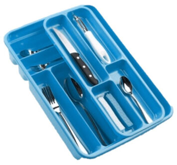 Bestekbak - blauw - 10-vaks - 2 lagen - besteklade - organizer