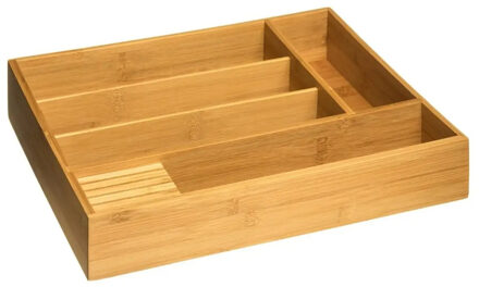 Bestekbak indeling / keuken organizer - 5-vaks - bamboe hout - 38 x 28 x 7 cm