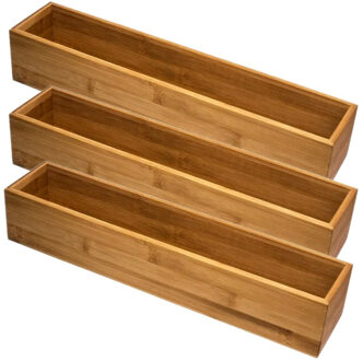 Bestekbak/keuken organizer 1 vaks Tidy Smart - Set van 3x stuks - bamboe - 38 x 8 x 7 cm