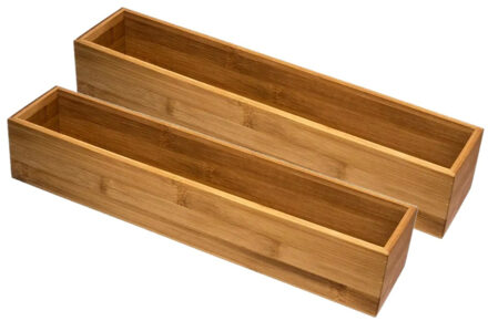 Bestekbak/keuken organizer 1 vaks Tidy Smart - Set van 4x stuks - bamboe - 38 x 8 x 7 cm