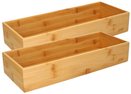 Bestekbak/keuken organizer - 2x - 1-vaks - Tidy Smart - bamboe - 38 x 15 x 7 cm