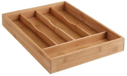 Bestekbak/keuken organizer 5-vaks bamboe hout 34 x 25 cm - Bestekbakken Bruin