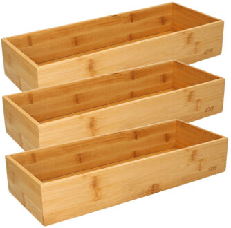 Bestekbak/keuken organizer - Set van 3x stuks - 1-vaks - Tidy Smart - bamboe - 38 x 15 x 7 cm