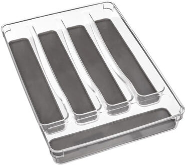 Bestekbak/keuken organizer Tidy Smart 5-vaks grijs transparant kunststof 32,5 x 23 cm - Bestekbakken