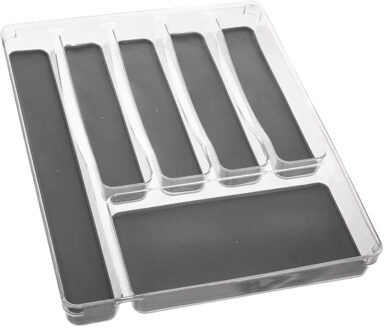 Bestekbak/keuken organizer Tidy Smart 6-vaks grijs transparant kunststof 40 x 32 cm - Bestekbakken