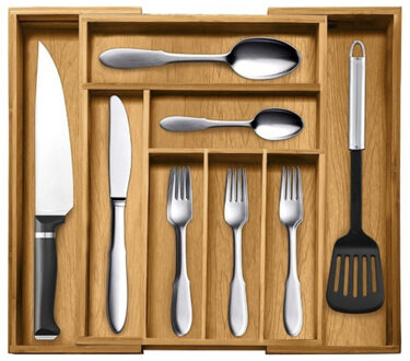 besteklade bamboe - 45 x 33/50 x 5 cm - organizer - bestekbak - keuken