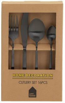 Bestekset - 16-delig - RVS - 4-persoons - Metaal - Zwart - 14x24x6.5 Cm
