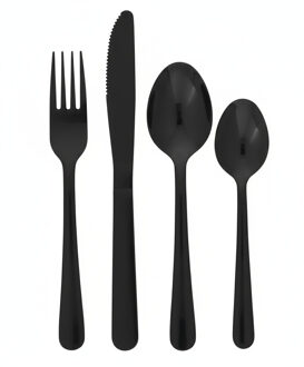 Bestekset - 16 delig - zwart - metaal - mat - 4 personen