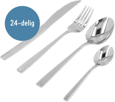 Bestekset (plat) - 24 delig - 6 persoons - Zilverkleurig