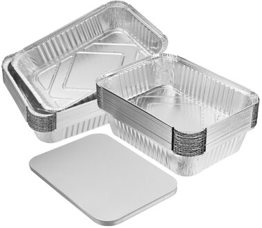 Bestonzon 20 Stuks Wegwerp Bbq Drip Pan Tray Aluminiumfolie Tin Liners Voor Vet Vangen Pannen Vervangende Liner Trays Met deksel zoals getoond zilver