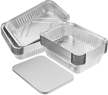 Bestonzon 20 Stuks Wegwerp Bbq Drip Pan Tray Aluminiumfolie Tin Liners Voor Vet Vangen Pannen Vervangende Liner Trays Met deksel zoals getoond zilver