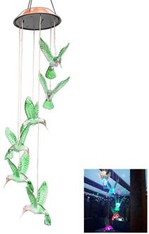 Bestoyard Kleur Veranderende Led Solar Wind Chime Led Veranderende Licht Kleur Waterdichte Zes Hummingbird Windgong Voor Tuin Decor