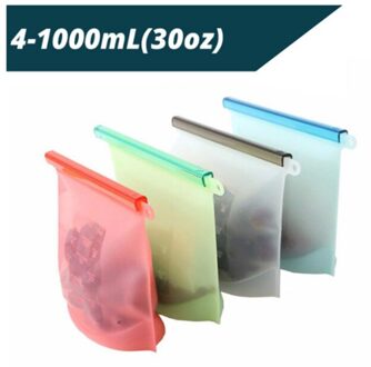 Bestseller Lekvrij Bolsa De Almacenamiento De Alimentos De Silicona Ziplock Siliconen Voedsel Opslag Zakken Voedsel Koelkast Voedsel 4stk 1000ml